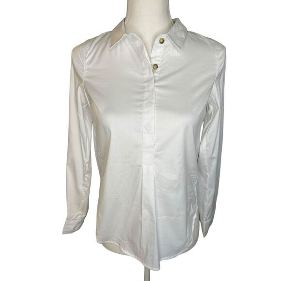 NEW Universal Standard White Elbe Petite Size 0 4XS Popover Stretch Poplin Shirt - Picture 1 of 7